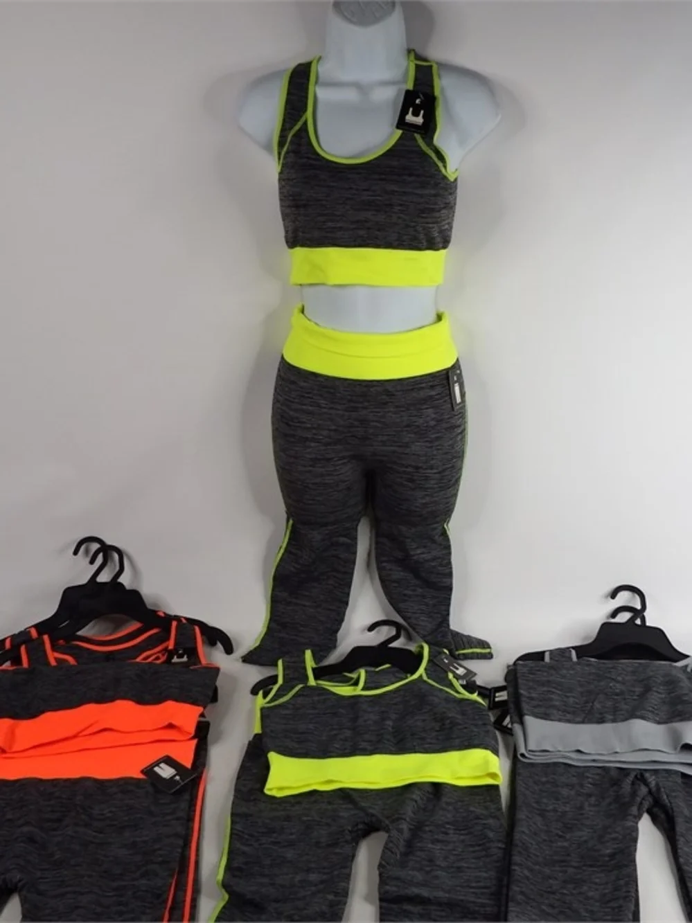 Neon Yellow & Charcoal Heather Women's Active Crop Top and Capri Set - Picture 6 of 8